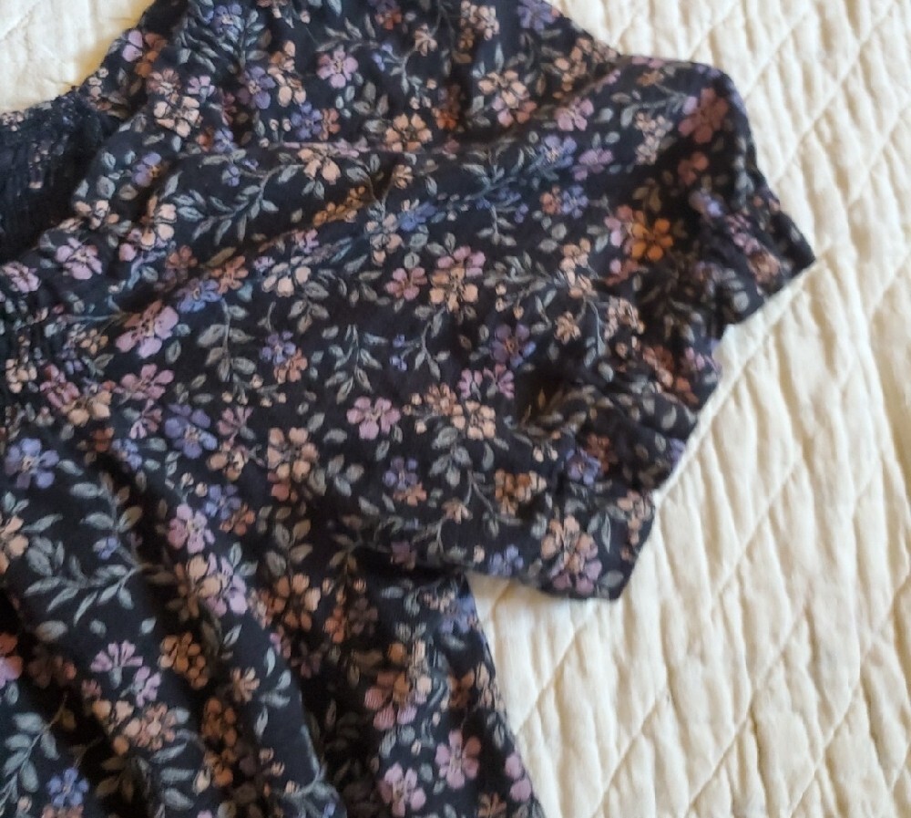 Black Floral Peasant Top - Picture 3 of 5